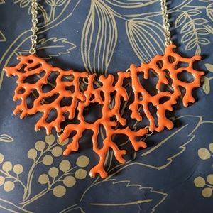 Nwot orange enamel statement coral gold necklace